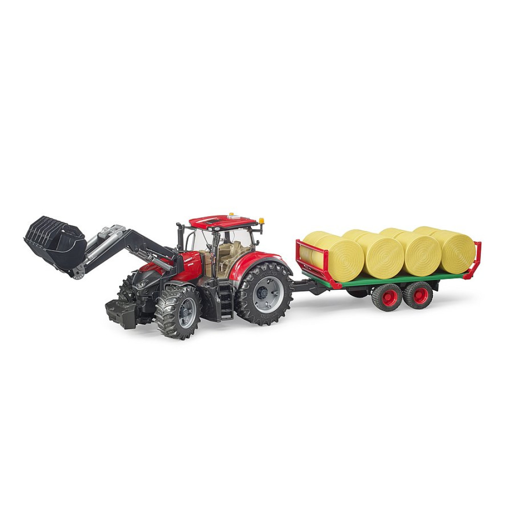 BRUDER 03198 Traktor Case Optumz przyczepą do wywozu balotów
