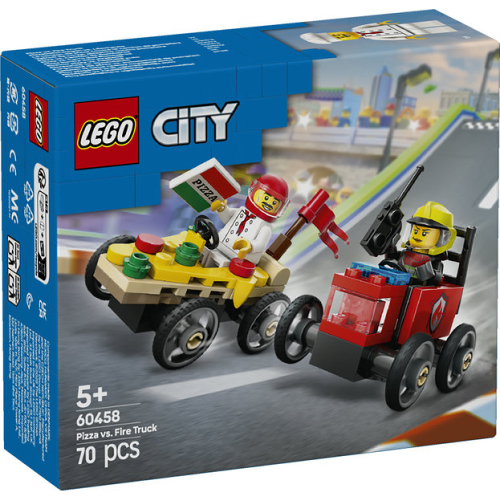 LEGO CITY 60458 Zestaw wyścigówek: pizza kontra wóz strażacki